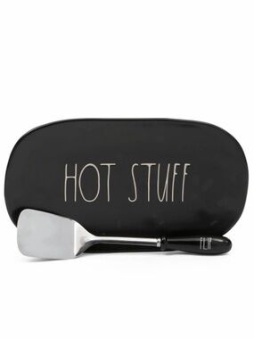 Rae Dunn "Hot Stuff" Grilling Tray & Flip Spatula Black Ceramic Kitchenware BBQ